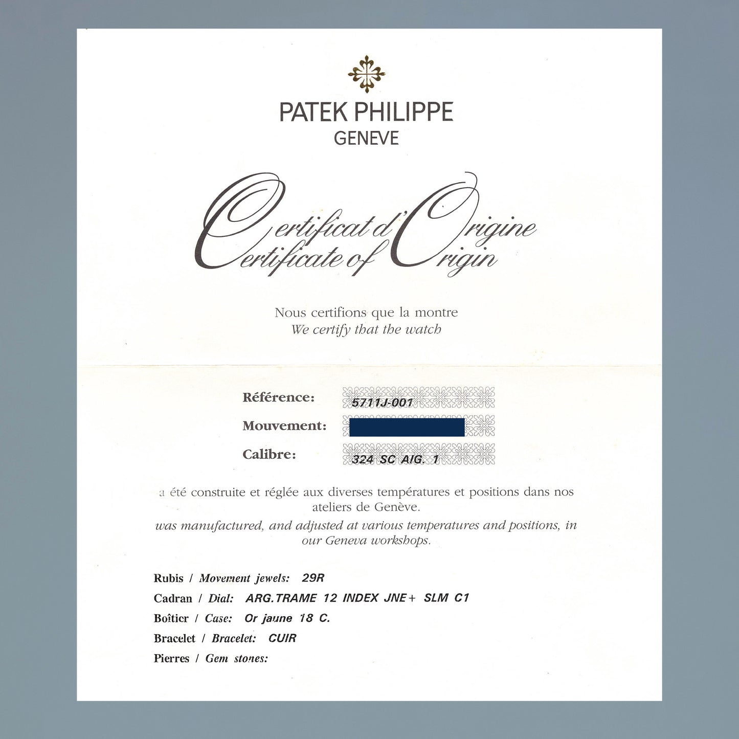 MINT PAPERS Patek Philippe Nautilus 5711J White 18k Yellow Gold 5711J-001 Watch Box