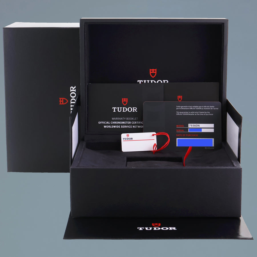 2025 NEW PAPERS Tudor Blue Flamingo Chrono Jubilee Steel 79360N Black Bay Watch Box