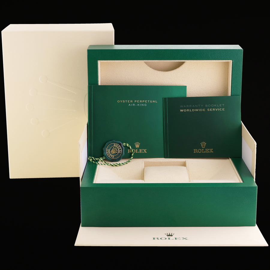 MINT 2020 Rolex 116900 Airking Black Arabic Dial 40mm Steel Green Watch Box