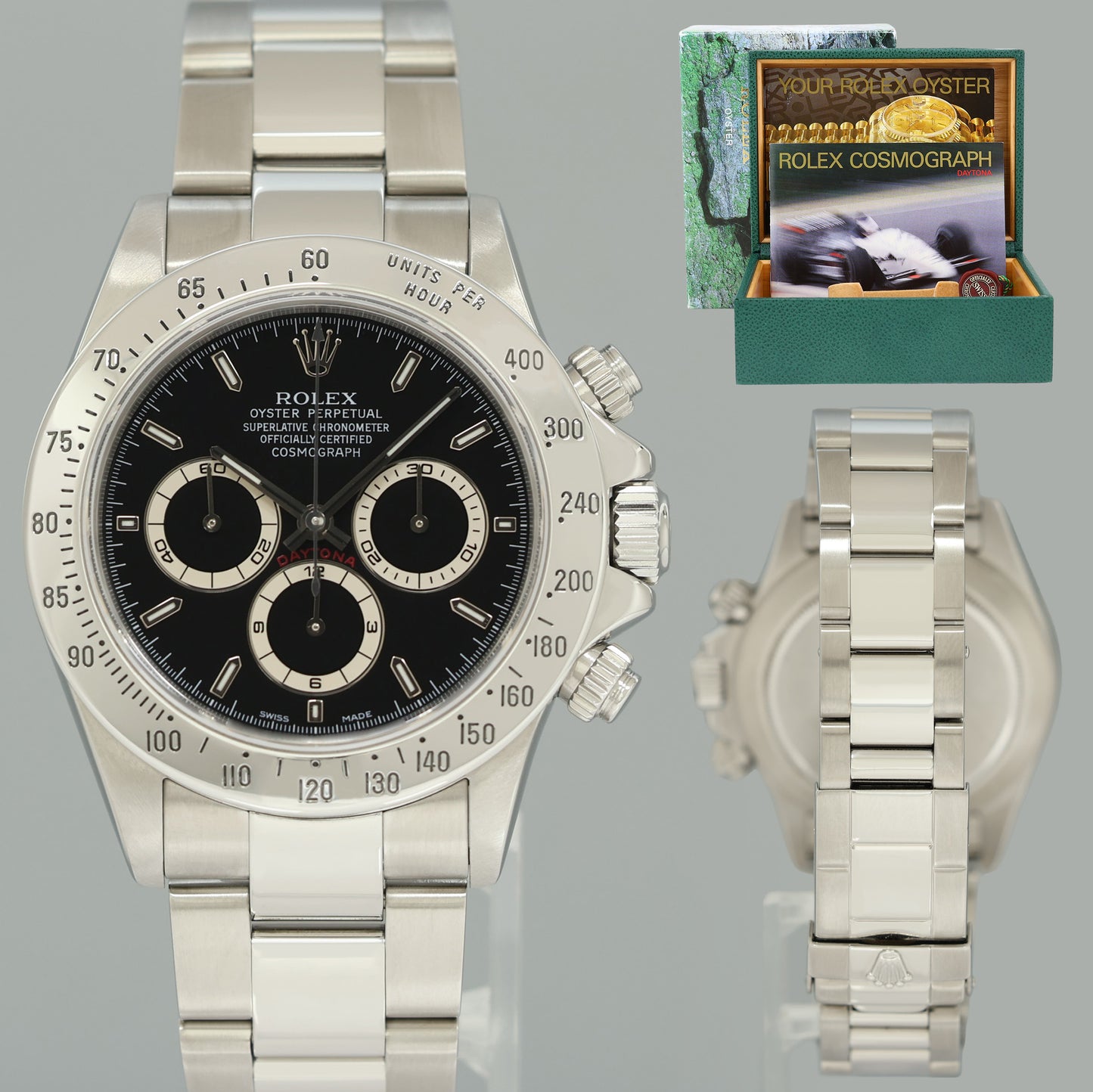 1999 MINT Rolex 16520 Zenith Daytona Chronograph Black Dial 40mm Watch Box