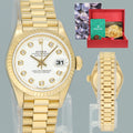 MINT 69178 White Diamond Ladies Rolex DateJust President 26mm Yellow Gold Watch
