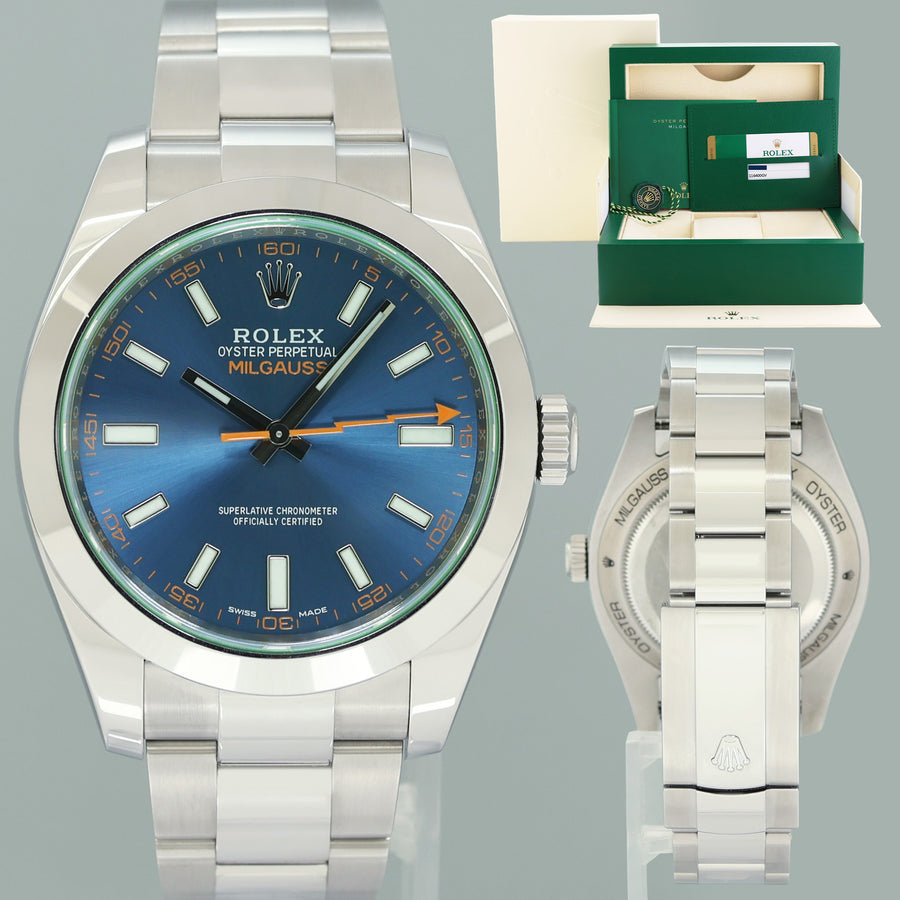 2017 MINT PAPERS Rolex 116400GV Milgauss Blue Anniversary Green Steel Watch Box