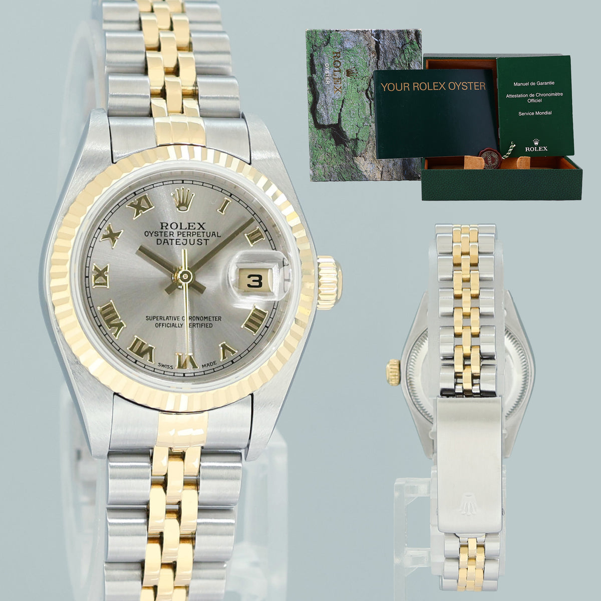 MINT Rolex 79173 Ladies 26mm DateJust Silver Roman Two-Tone Gold Steel Jubilee Watch