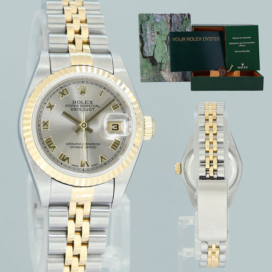 MINT Rolex 79173 Ladies 26mm DateJust Silver Roman Two-Tone Gold Steel Jubilee Watch