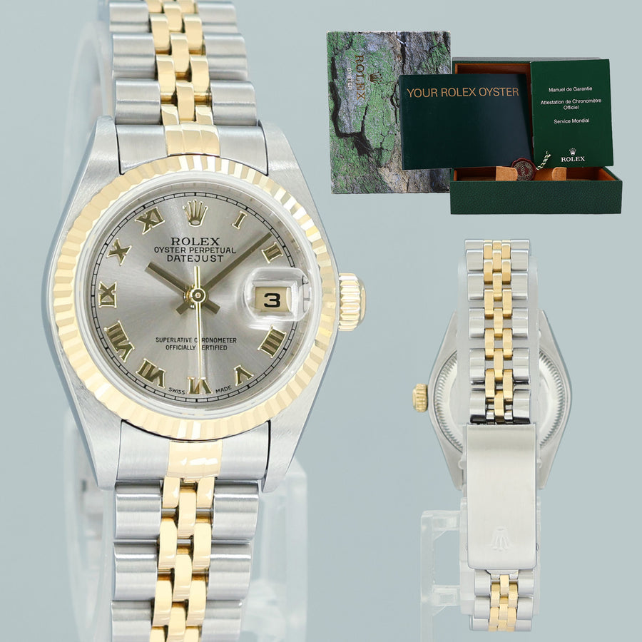 MINT Rolex 79173 Ladies 26mm DateJust Silver Roman Two-Tone Gold Steel Jubilee Watch