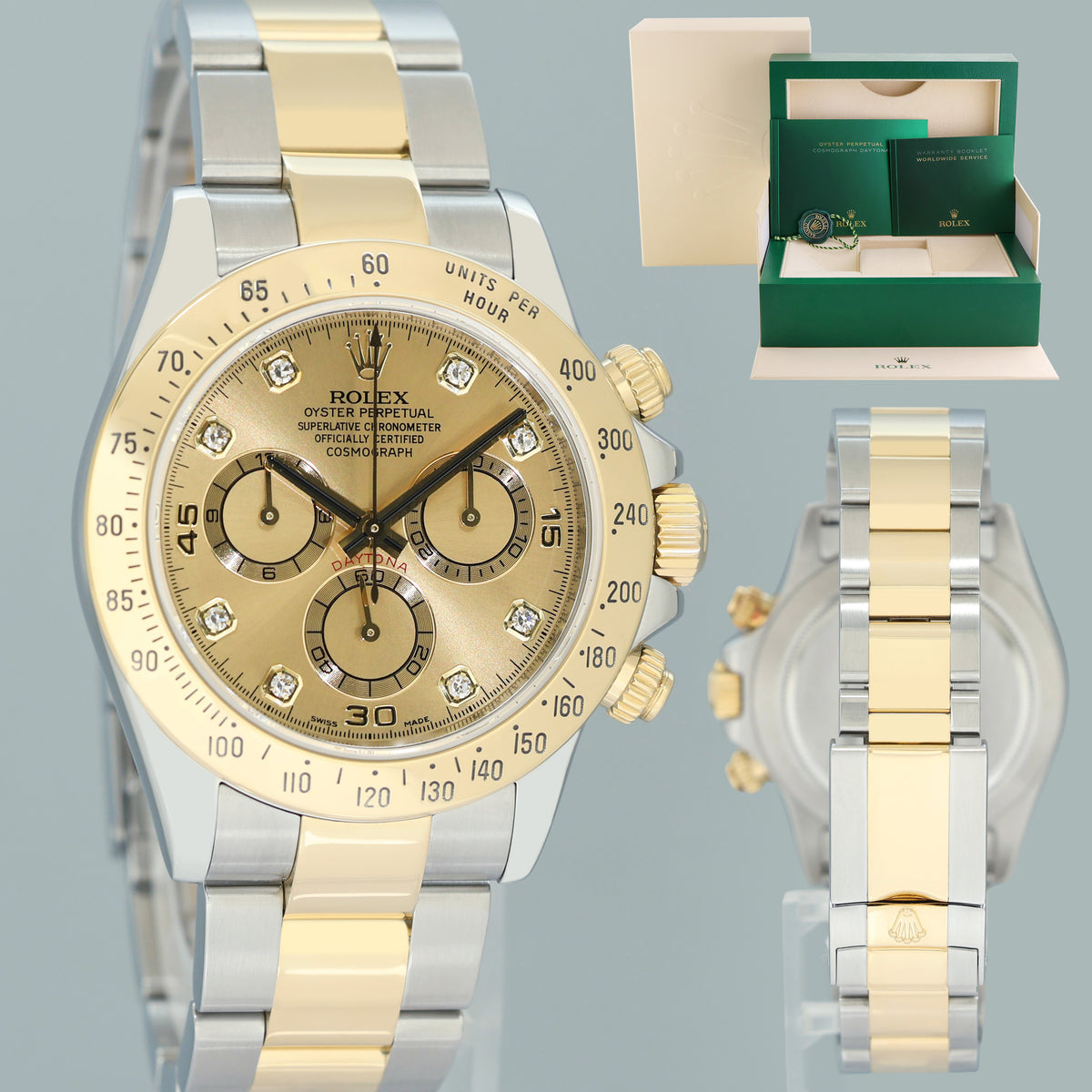 2008 MINT Rolex Daytona 116523 Champagne Diamond Steel Yellow Gold 40mm Two Tone Watch Box