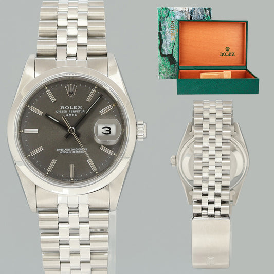 MINT Rolex Oyster Perpetual Date 34mm 15200 Steel Grey Stick Jubilee Watch Box