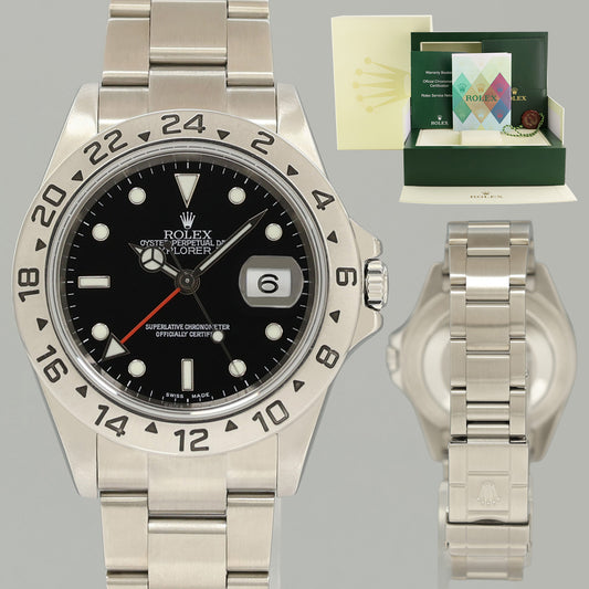MINT 2005 PAPERS Rolex Explorer II 16570 Stainless Steel Black Dial GMT 40mm Watch