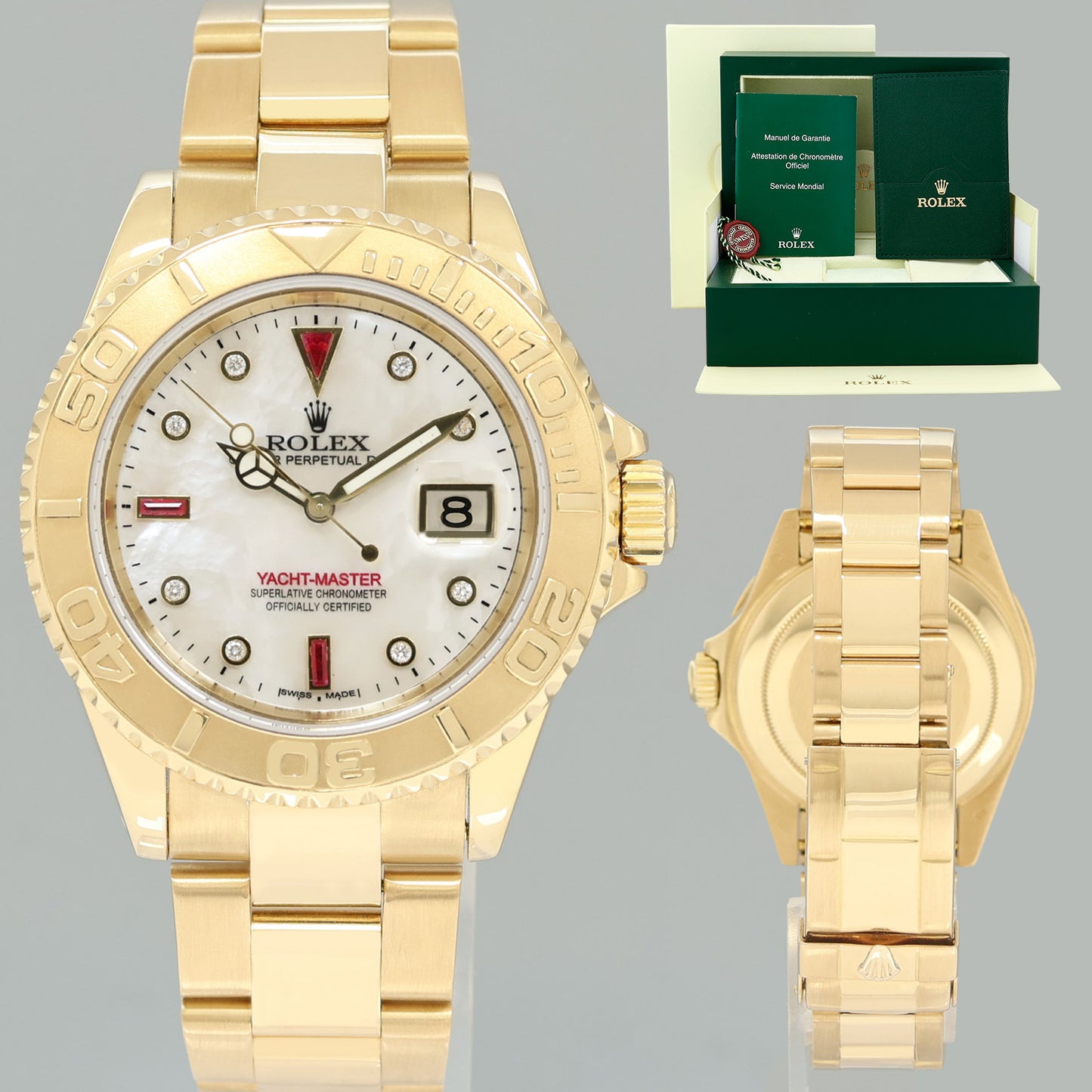 Rolex Yacht-Master Yellow Gold 16628 MOP Mother of Pearl Diamond 40mm Watch Box