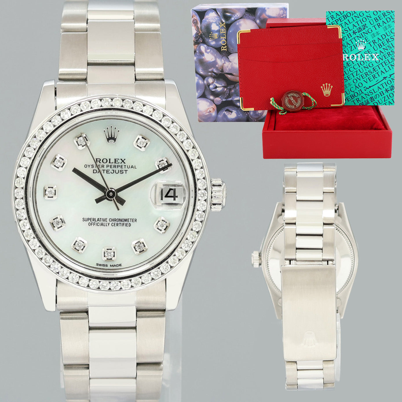 DIAMOND PEARL Ladies Rolex Midsize 31mm Datejust Jubilee Steel 78274 Watch Box