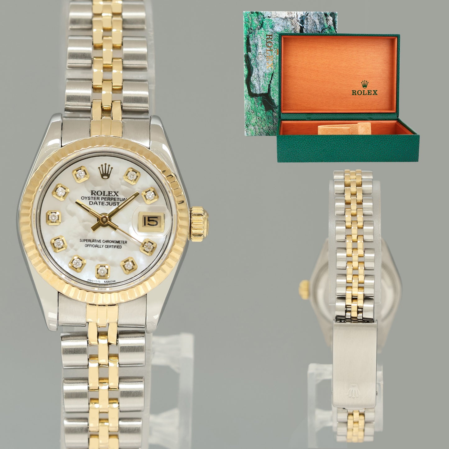 Rolex 26mm Ladies DateJust 69173 Pearl Diamond Two Tone Gold Jubilee Watch