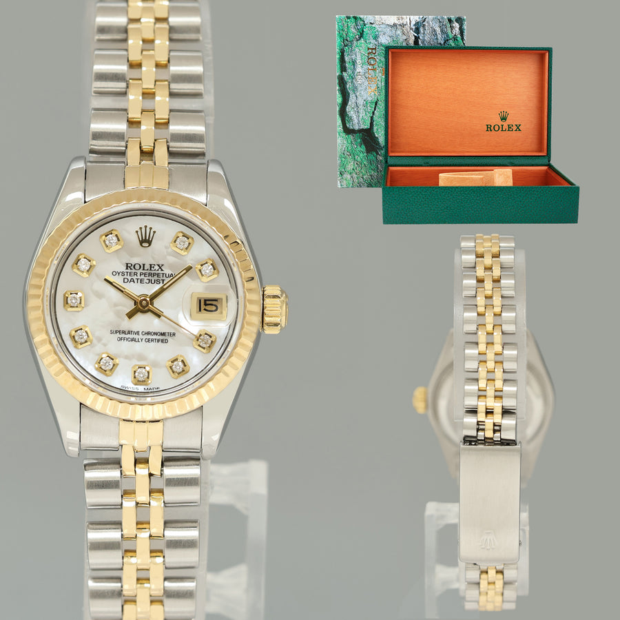 Rolex 26mm Ladies DateJust 69173 Pearl Diamond Two Tone Gold Jubilee Watch