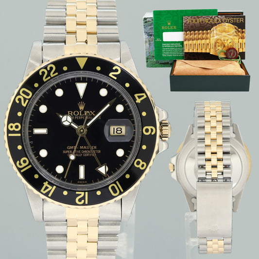 MINT Rolex GMT-Master 16753 Two-Tone Yellow Jubilee Black Dial 40mm Watch Box