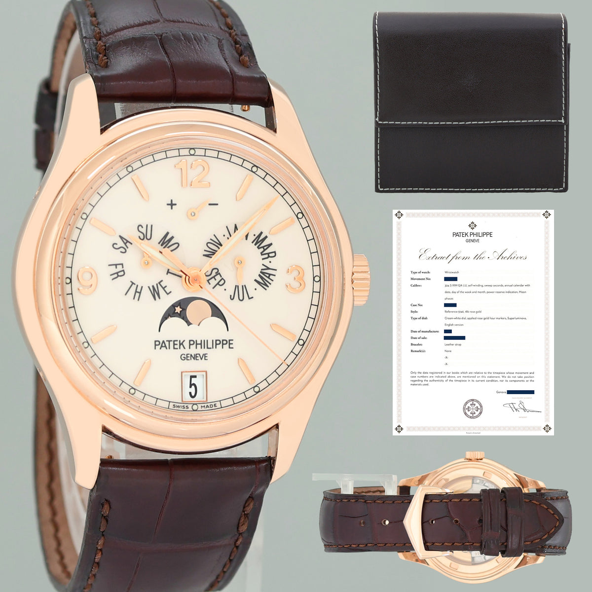 PAPERS MINT Patek Philippe 5146R Rose Gold Annual Calendar White 39mm Moon Watch