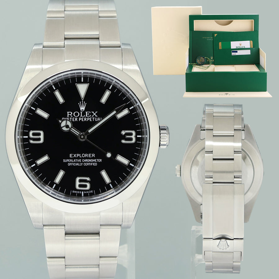 MINT 2018 PAPERS Rolex 214270 Explorer Black BLUE LUME 3-6-9 Steel 39mm Watch Box