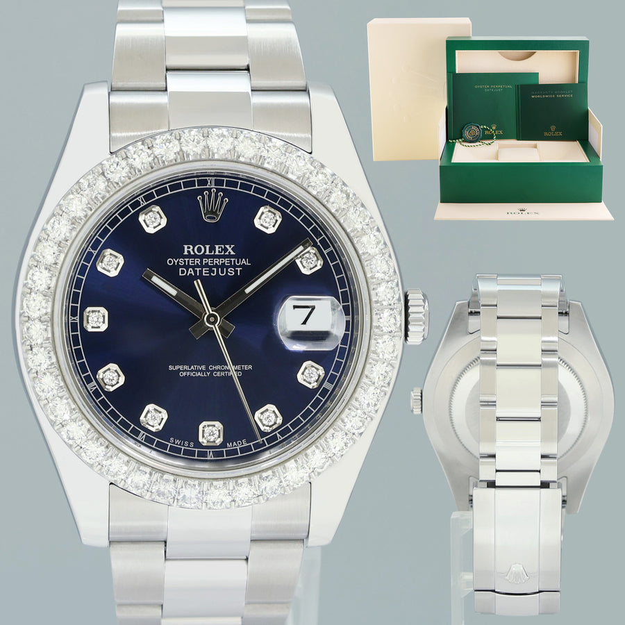 2013 MINT Rolex DateJust II Blue Diamond Bezel 116334 Watch Box