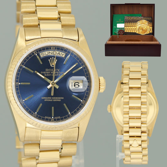 Rolex President Day-Date Blue Stick 18038 Quickset Yellow Gold Watch Box