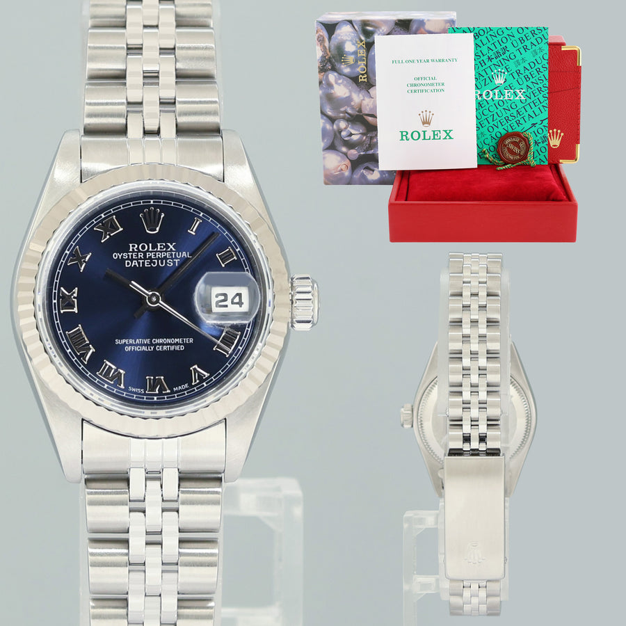 PAPERS Ladies Rolex 69174 DateJust 26mm Blue Roman Fluted Bezel Jubilee Watch