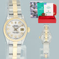 Papers MOP Diamond Pearl Ladies Rolex DateJust 26mm 69173 Two Tone Gold Oyster Watch
