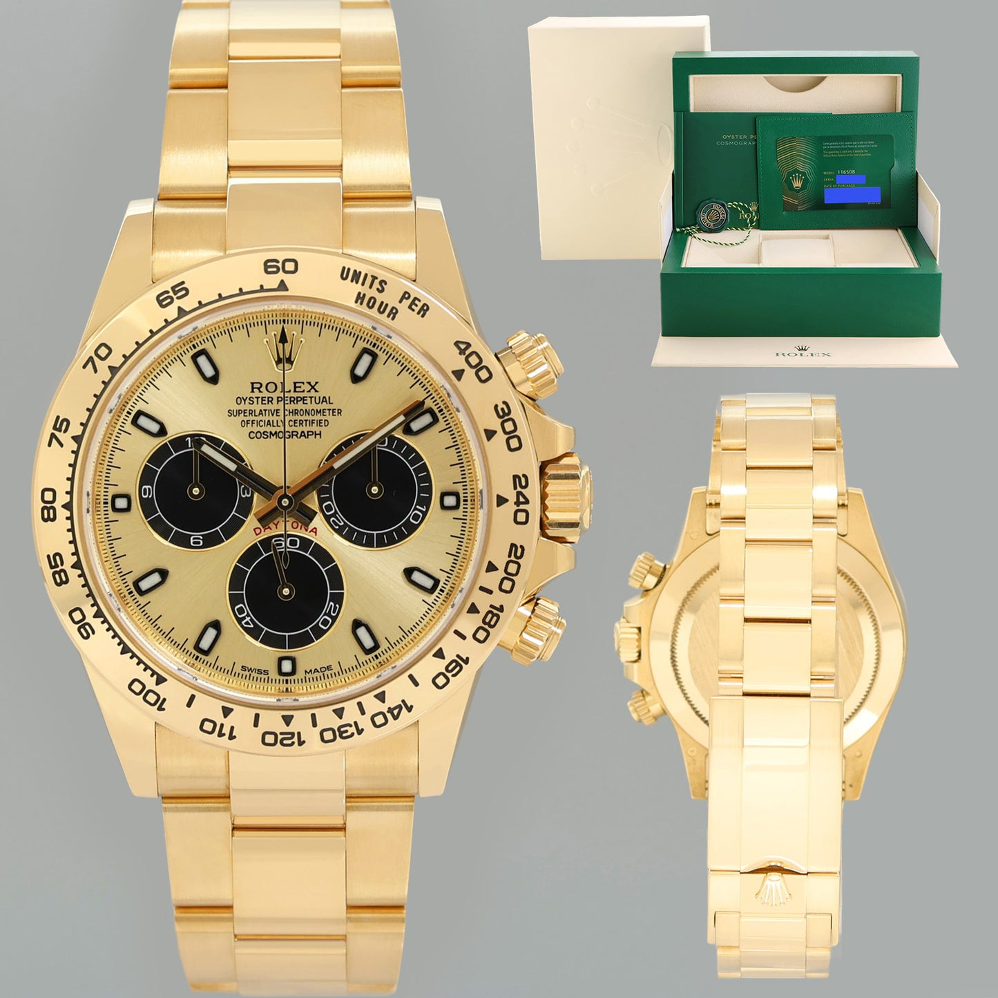 2023 NEW PAPERS Rolex Daytona 116508 Pikachu Yellow Gold Chrono 40mm Watch Box