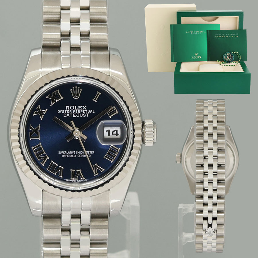 2014 MINT Ladies Rolex DateJust 179174 Blue Roman Jubilee 26mm Watch Box