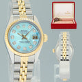 MINT Ladies Rolex 26mm 69173 DateJust Blue Diamond Two Tone Yellow Gold Jubilee Watch