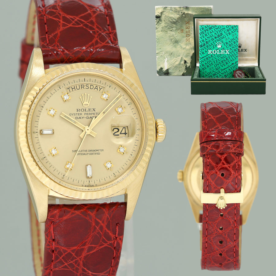 MINT Rolex Day-Date President 1803 Champagne Pie Pan Diamond Yellow Gold 36mm Watch