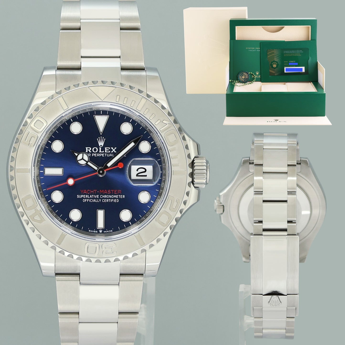 2025 NEW PAPERS Rolex Yacht-Master 126622 Steel 40mm Platinum Blue Dial Watch Box