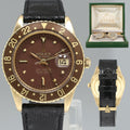 Rolex Root Beer 1675 NO CROWN GUARD Yellow Gold GMT Brown Root Beer Nipple Watch