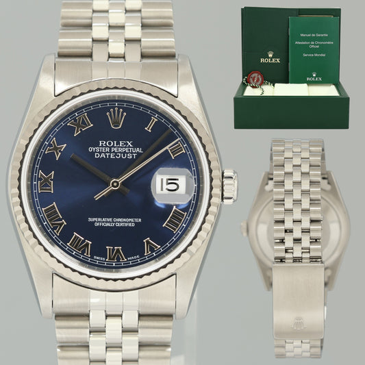 MINT Rolex DateJust 16234 Blue Roman Jubilee White Gold Fluted Watch Box