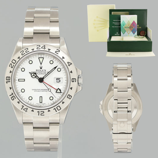 PAPERS MINT 2006 Rolex Explorer II White 16570 40mm No Holes Polar GMT Watch Box