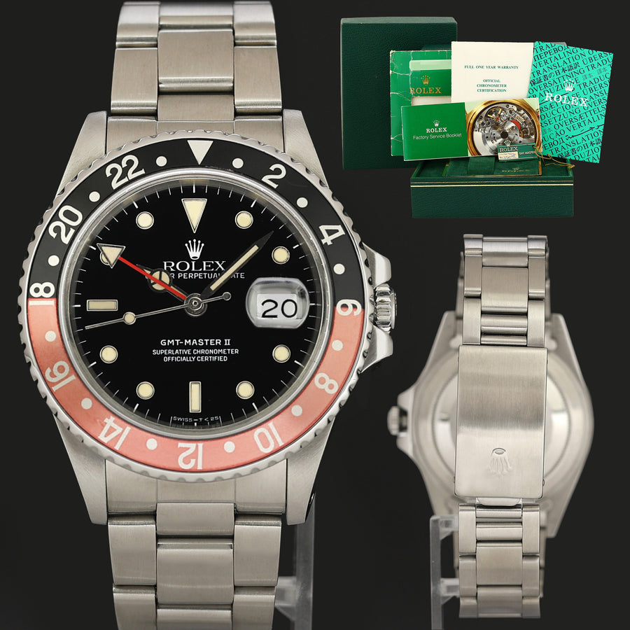PAPERS 1984 Rolex GMT-Master II Fat Lady Coke Red Steel 16760