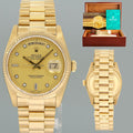Mint Rolex President Day Date 18038 Quick Set Champagne Diamond Yellow Gold Watch