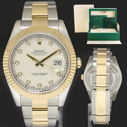 MINT 2014 Rolex Datejust 2 Ivory White Diamond 116333 Two-Tone Gold Watch Box