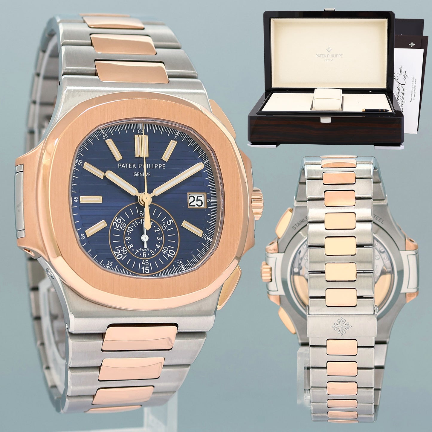 MINT PAPERS 5980/1AR-001 Patek Philippe Nautilus Rose Gold Two Tone Blue Watch Box