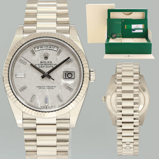 PAPERS MINT Rolex Day Date 40 White Gold President METEORITE 228239 Watch Box