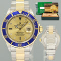 MINT Rolex Submariner 16613LB Two Tone Gold Champage Serti Diamond Watch Box