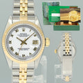 MINT Ladies Rolex DateJust 26mm 69173 White Roman Two Tone Yellow Gold Jubilee Watch