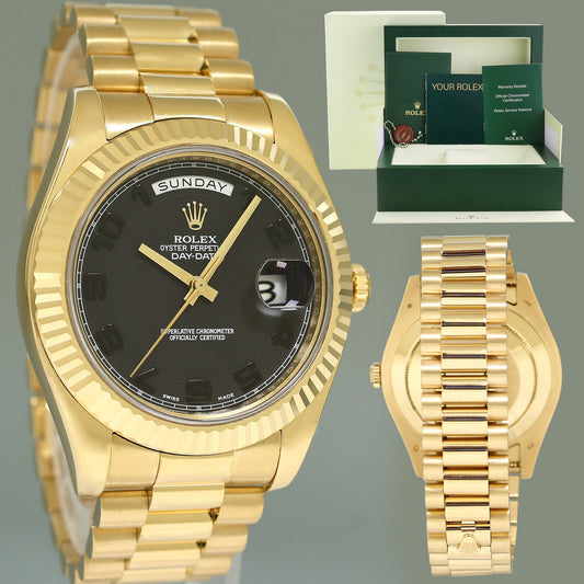 MINT Rolex Day Date II President Yellow Gold Black Arabic 41mm 218238 Watch Box