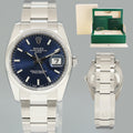 MINT Rolex Oyster 115200 Blue Stick Oyster Perpetual Date 34mm Watch Box