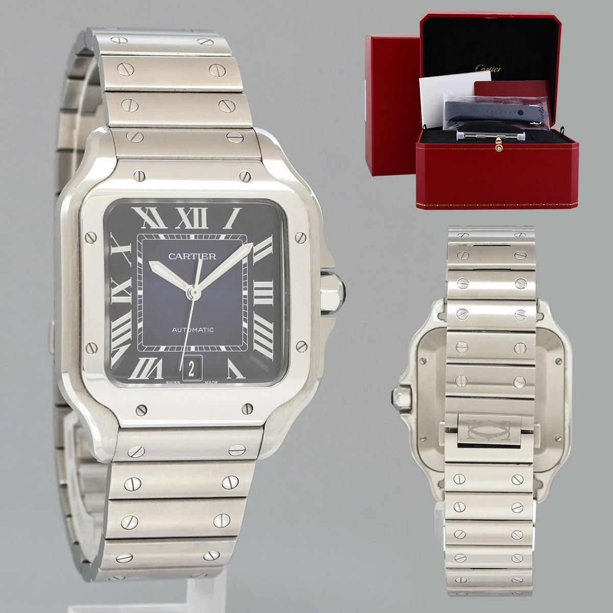 2025 NEW PAPERS Cartier Santos WSSA0030 Steel 4072 Blue Dial 40mm Watch Box