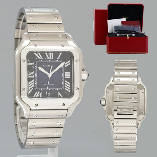 2025 NEW PAPERS Cartier Santos WSSA0030 Steel 4072 Blue Dial 40mm Watch Box