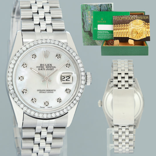 MINT DIAMOND Bezel Rolex DateJust 36mm Mother of Pearl 16014 Steel Jubilee Watch Box