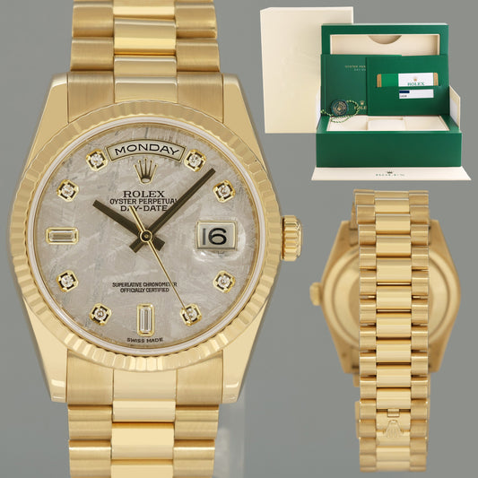 2017 PAPERS MINT Rolex President Day Date Yellow Gold 118238 Meteorite Diamond Watch