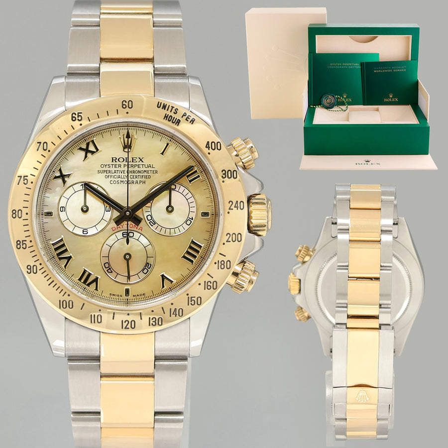 2015 MINT Rolex Daytona 116523 Champagne  Mother of Pearl Yellow Gold Two Tone Watch