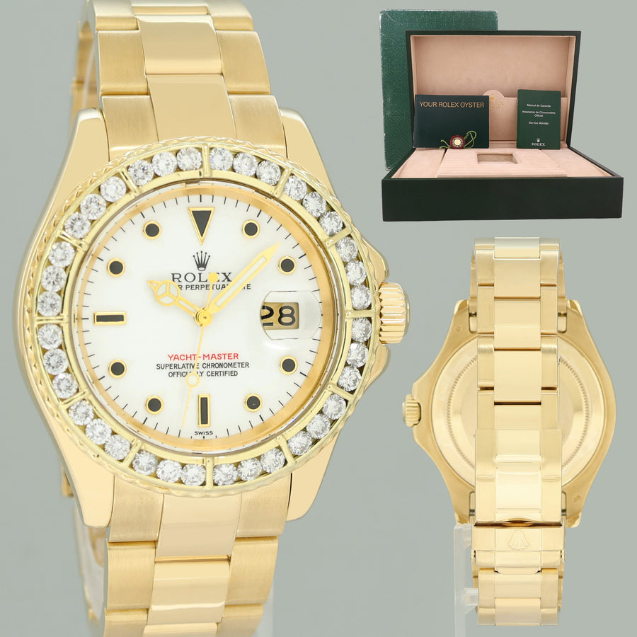 MINT Rolex Yacht-Master Yellow Gold 16628 40mm White Sapphire Diamond Bezel Watch Box