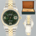 MINT Rolex DateJust 16233 Two Tone Yellow Gold Jubilee Green Diamond Dial Watch