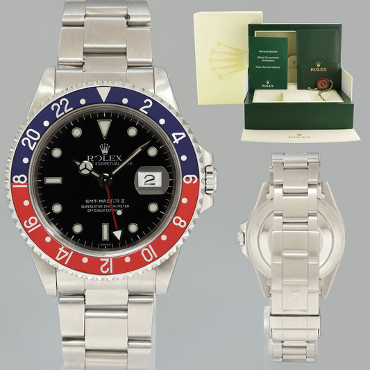1999 Rolex GMT-Master II 2 Pepsi 40mm Steel 16710 Swiss Only Black Watch Box