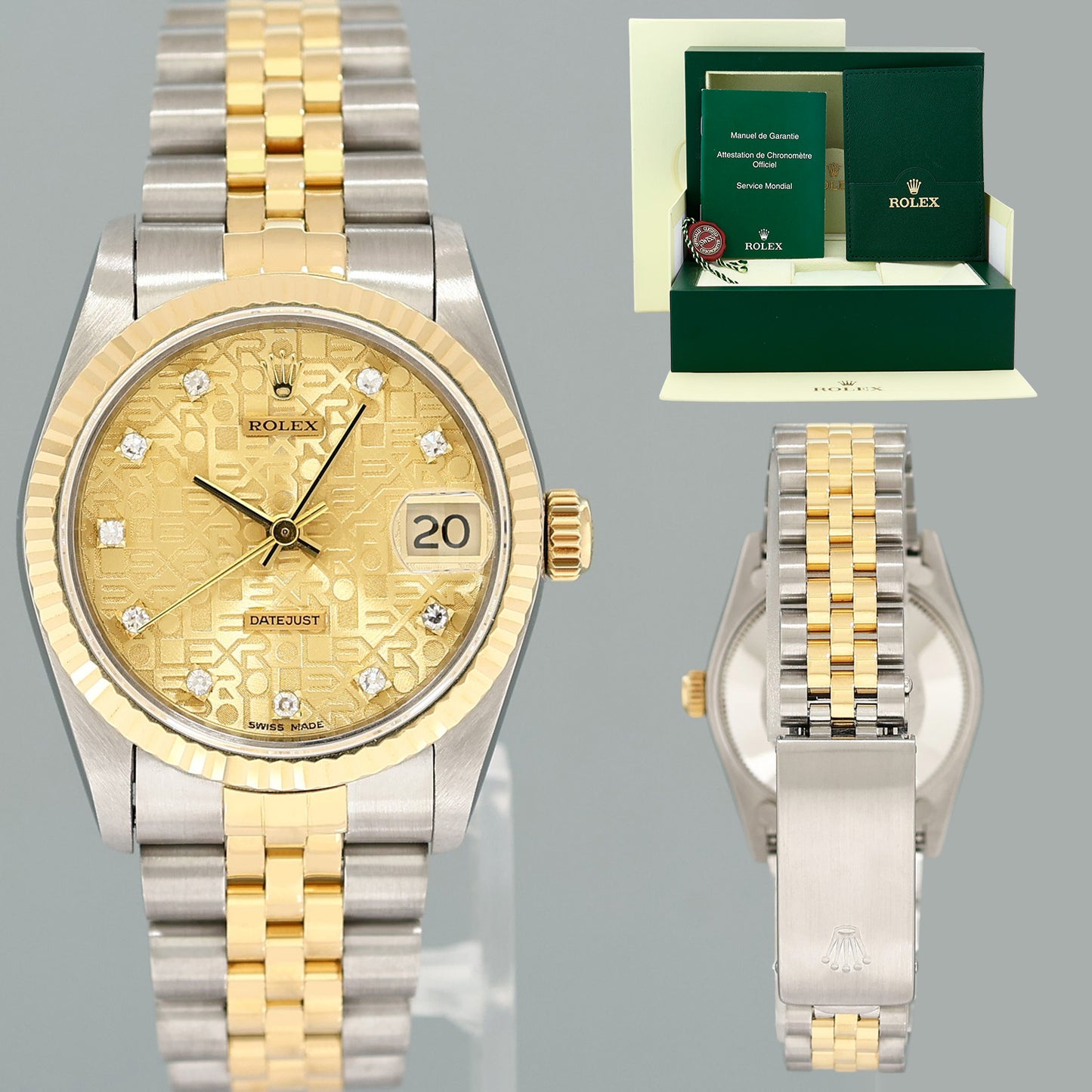 MINT Ladies Rolex 68273 Two Tone 18k Gold Steel 31mm Champagne Diamond Watch