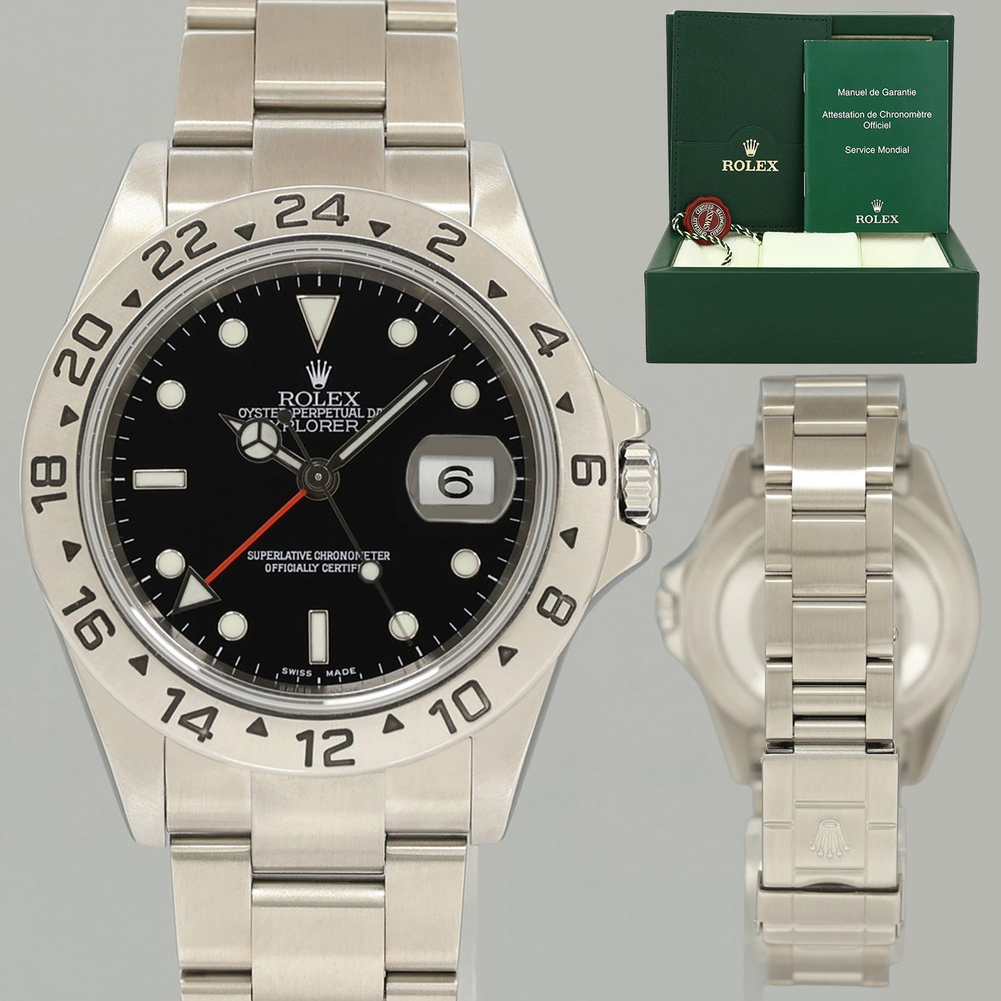 MINT 2006 Rolex Explorer II 16570 Stainless Steel Black Dial GMT 40mm Watch Box